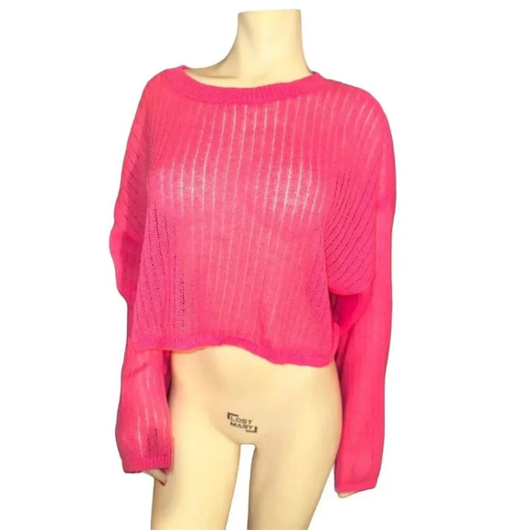 - Wild Fable Women's Pink Sheer Knit Off-Shoulder Sweater Size M - Picture 4 of 8